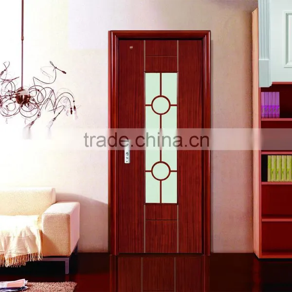 Economic Interior Teak Veneer Wood Glass Door Design photo-2