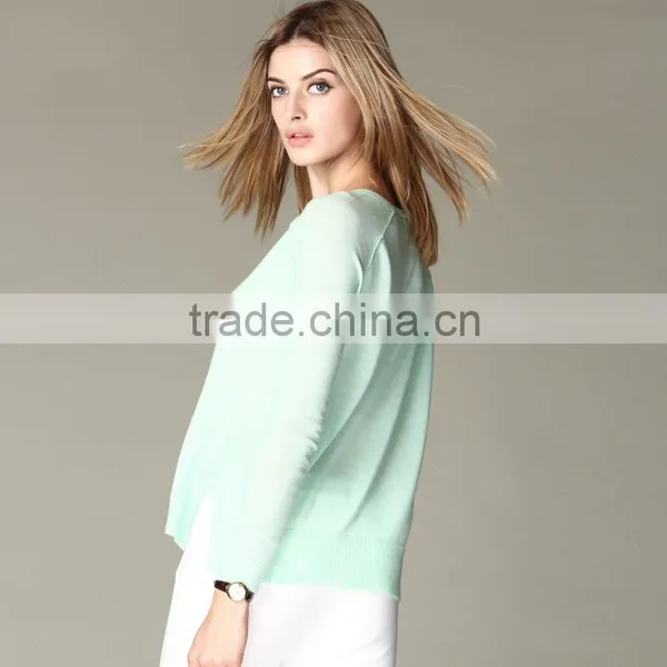 JS-16008 V Neck Slim Pattern Fancy Cashmere Women Sweater Design photo-2