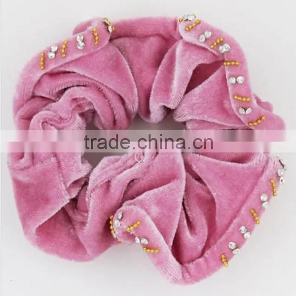 Fancy Velvet Rhinestone Pink Scrunchy Ponytail Holde Wholesale Fascinators