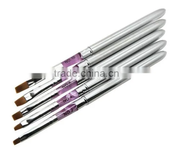 Compact Foldable Metal Handle Acrylic Nail Tip Art Brush Set Flat Brush 5 Pcs NO.2 4 6 8 10 photo-3