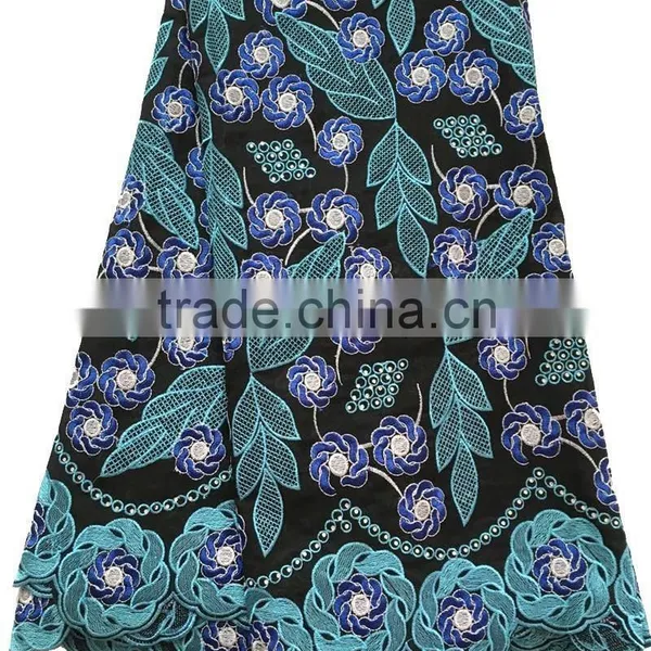 High Quality Royal Blue Swiss Lace Guangzhou African Embroidery Fabric for Evening Dress