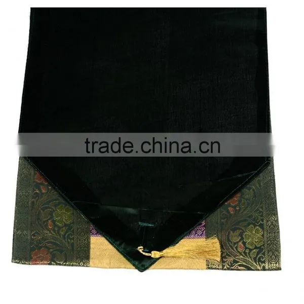Stripe Design Green Border Color Silk Table Runner photo-2