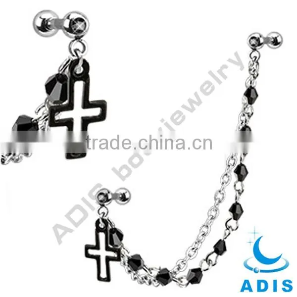 Earrings Surgical Steel Ear Chain Cross in Fashion Jewelry