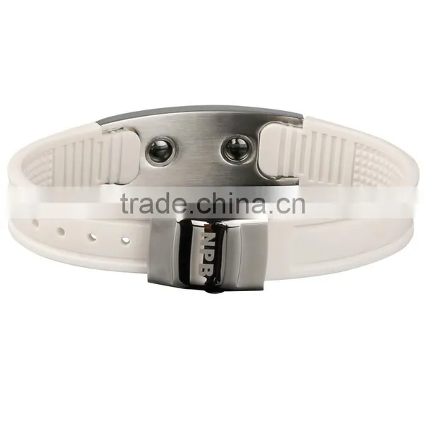 P036 Noproblem FDA Tourmaline Germanium Bio Magnetic Stainless Steel Casual Charm Fashion Silicone Energg Bracelet photo-3