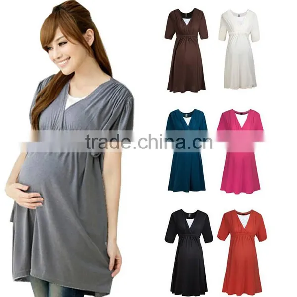 Comfortable Cotton Maternity Clothes Nursing Breastfeeding Dress photo-2