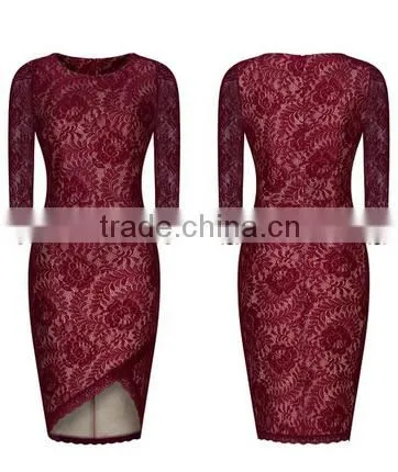 Women's Elegant Floral Lace 2/3 Sleeve Slim Evening Dress photo-3