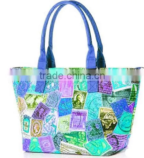 2015 Full Color Canvas Tote Bag Leather Handle photo-5