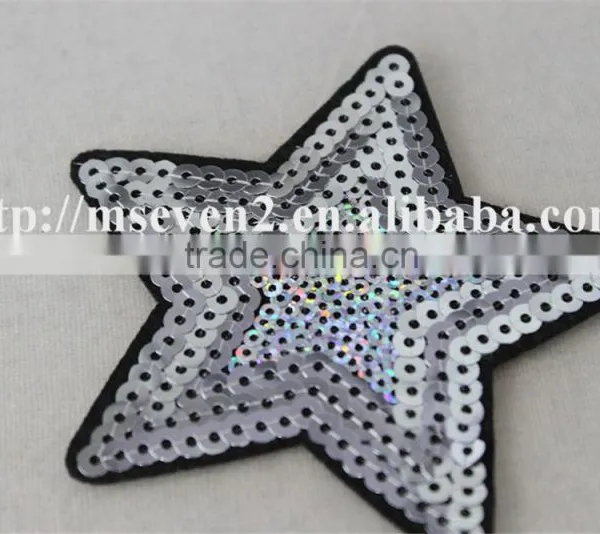 New Fashion White Color Custom Star Design Sequin Applique Star Pattern Embroidery Patch for Jeans photo-3