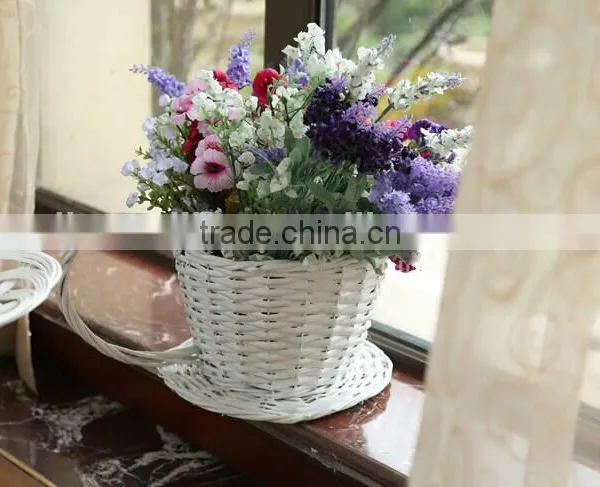 Handmade White Wicker Flower Basket Wedding Flower Basket With Plastic Liner photo-5