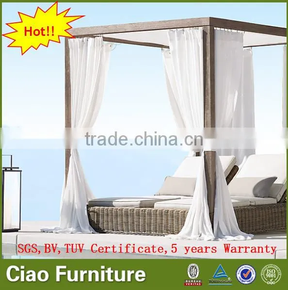 Outdoor Garden Seaside Sunbed Double Lounge Day Bed With Curtain photo-3