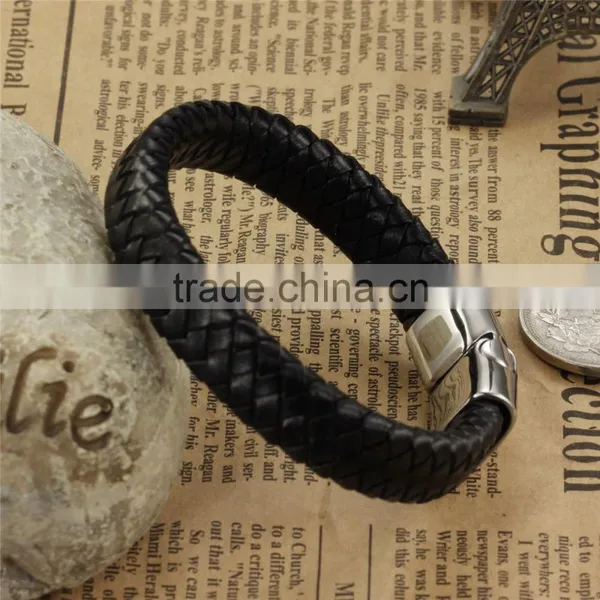 Factory Customized Logo Genuine Mens Leather Bracelet Stainless Steel Bracelet photo-2