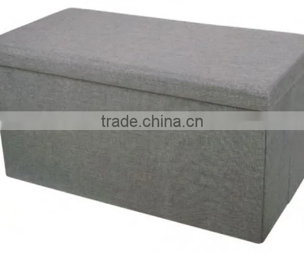 Grey Rectangle Polyester Linen Foldable Shoes Storage Ottoman photo-2