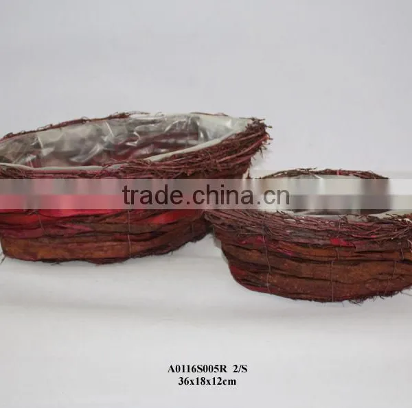 Wash White Boat Shaped Rattan Flower Pots for Christmas photo-2