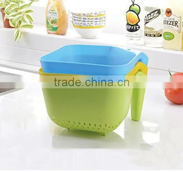 Plastic Square Vegetable Fruit Strainer Draining Basket With Handle photo-3