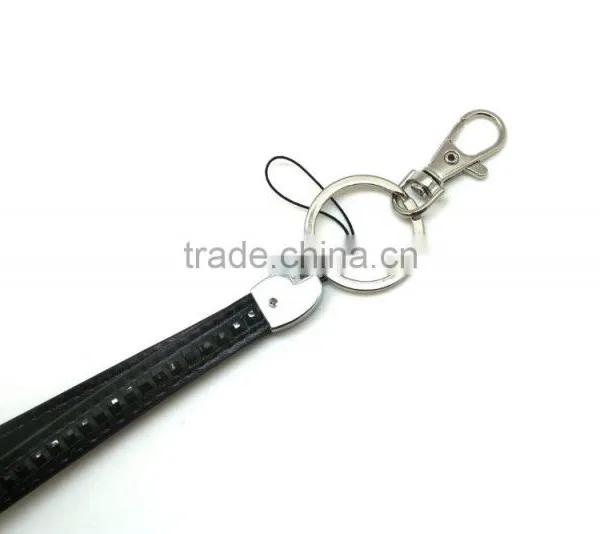 Black Promotion Gift PU Leather Key Chain With Crystal Gem, Swivel Snap Hooks, Key Ring Accembly, Acrylic Gem Key Chain photo-3