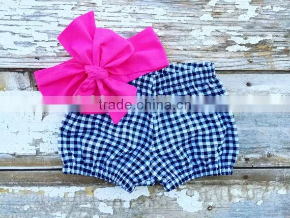 Red Gingham Cute Bloomer With Navy Bowknot Headband Set New Born Baby Clothes Set photo-3