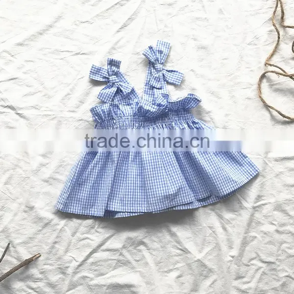 0-3 Years 2017 Wholesale Cotton Summer Plaid Bow Kids Girls Blouses (pick Size Color) photo-5