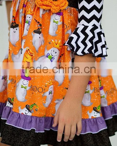 Girls Fall Boutique Dress Kids Halloween Ruffle 3/4 Sleeve Dress photo-3