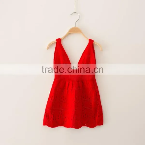 S32906W Spring Summer New Kids Baby Girls Cotton Sweater Strap Dress Crochet Fancy Dress photo-3