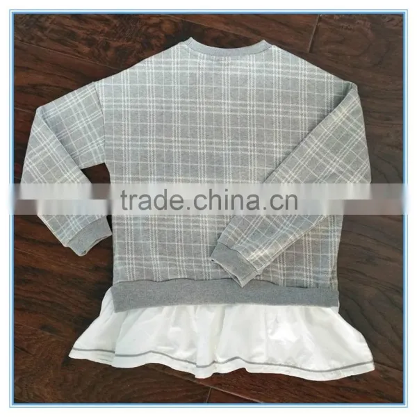 Kids Custom Fake Two Pieces Crewneck Sweatshirt Two Colors Sweatshirts Hoodies Girls Top Check Shirt photo-2
