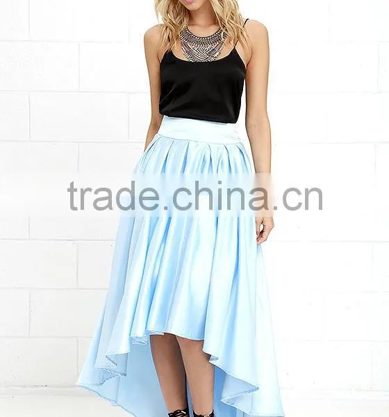 Latest Banded Waist Pleated Skirt Fashion High Low Design Maxi Skirt 2016 photo-4