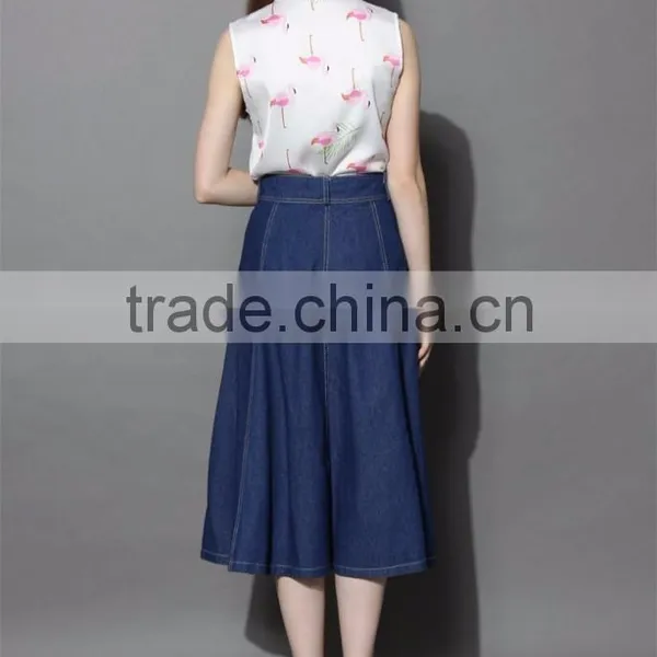 100%Cotton Belt Loops Waist Sexy Jean Skirt Women A-line Denim Skirt 2016 photo-5