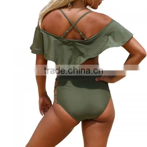 New High Waist off Shoulder Tankinis Set for Girl Tankinis Swimwear photo-3