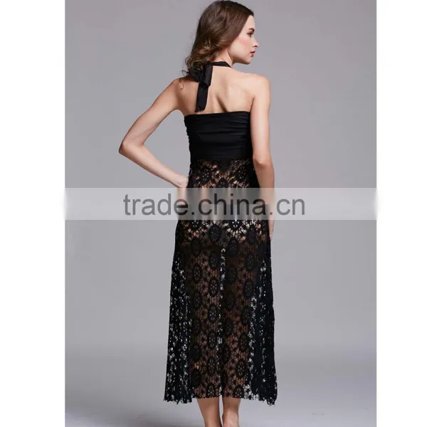 2016 Lady Casual Cover Up Long Black Convertible Lace Beach Dress photo-2
