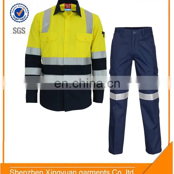 OEM TC Twill Safety Acid Resistant Clothing Suit Include Shirt and Pants With Reflective Tapes