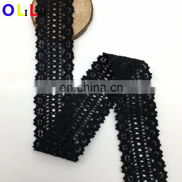 OLCT2168 4cm Fashion Black African Cotton Tulle Crochet Guipure Lace for Ladies photo-4