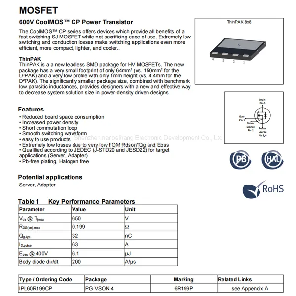 IPL60R199CP Field-effect Transistor (MOSFET) Infineon Original Stock