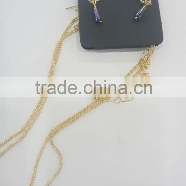FASHION RHINESTONE PENDANT NECKLACE EARRING WITH CHAIN TASSEL AND GLASS BEADS photo-4
