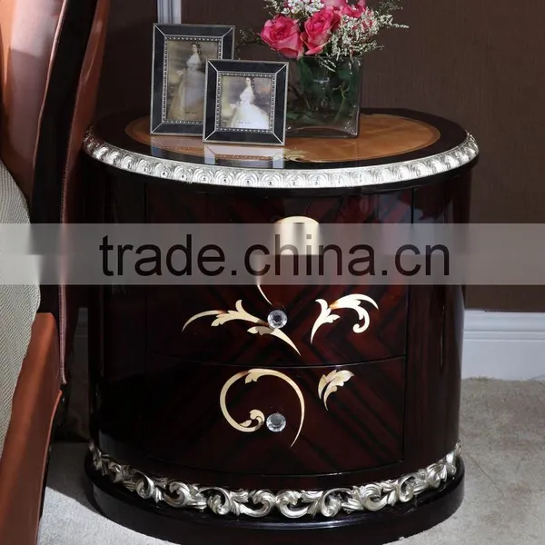 Neoclassical Style Nightstands Bedroom Furniture Solid Wood Frame Table Convex Carve Flower AK-7072