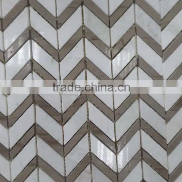 New Herringbone Marble Mosaic Tiles ( Athen White+Pure White Marble) photo-2