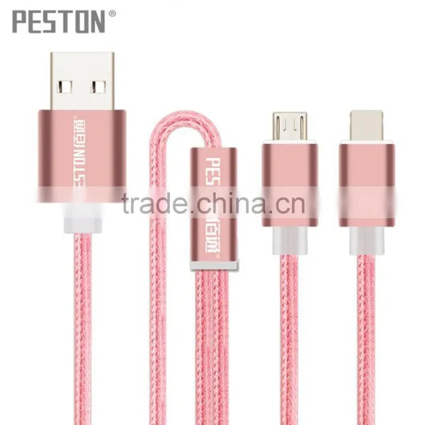 Newest 1.2m Nylon Woven Dual Metal Plugs 2 in 1 Micro USB Cable Colorful Alloy Phone Cable for IPhone / Android