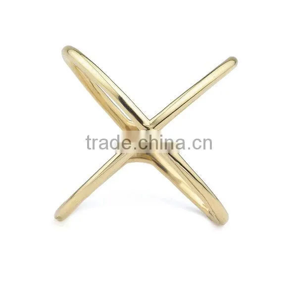 Fashion High Polish Pure Sterling Silver Gold Over Criss-Cross Ring photo-2