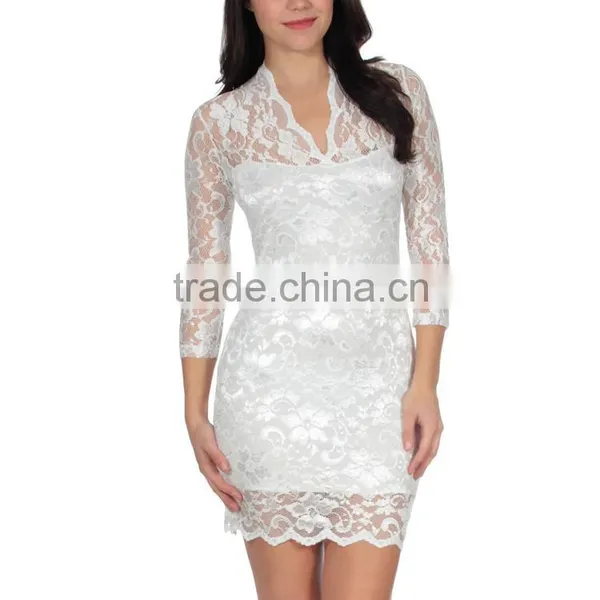 Wholesale Long Sleeve Red Lace Dress Fashion Elegant White Christmas Dress Fat Size Women Party Dresses photo-3
