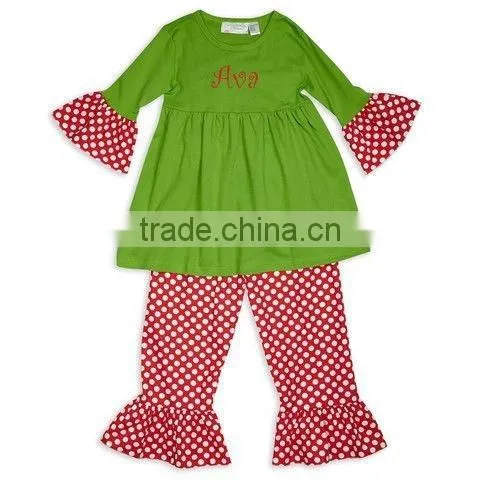 2015 Hot Sale Newest Style OEM Service Factory Price Kids Polka-dot Shirts With Pants Boutique Set photo-3