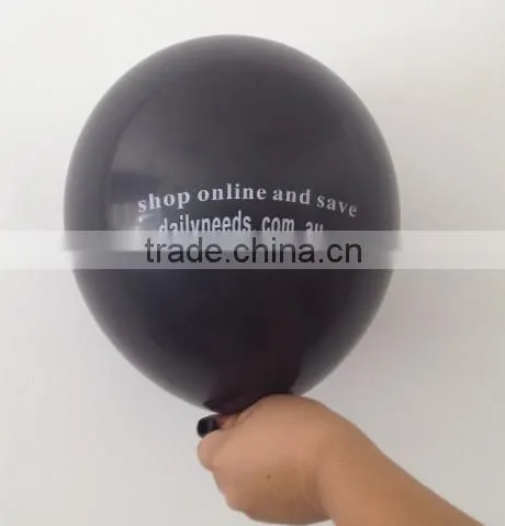 12 Inches High Quality Black Latex Balloon With White Logo Printing