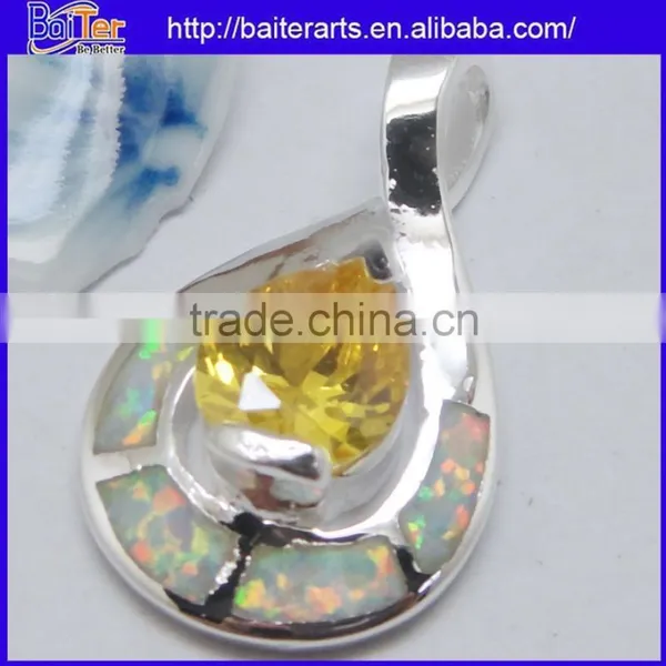 Hot !!! Created Blue Opal And Pear Cut Olivine Peridot Pendant Necklace Fancy Pendant Designs For Girls photo-6