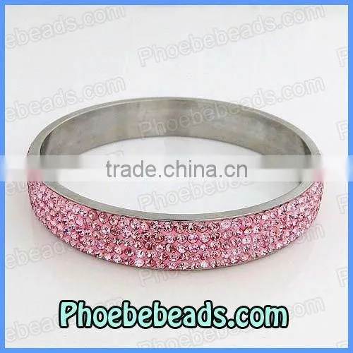 Micro Pave 5Rows Pink CZ Crystal Rhinestone Stainless Steel Bangle Women Shamballa Hot Fashion Jewelry 11Colors RCB-010