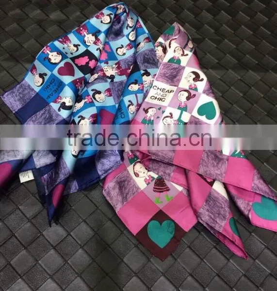 100% Silk Square Scarf With Cartoon Pattern for Children photo-4