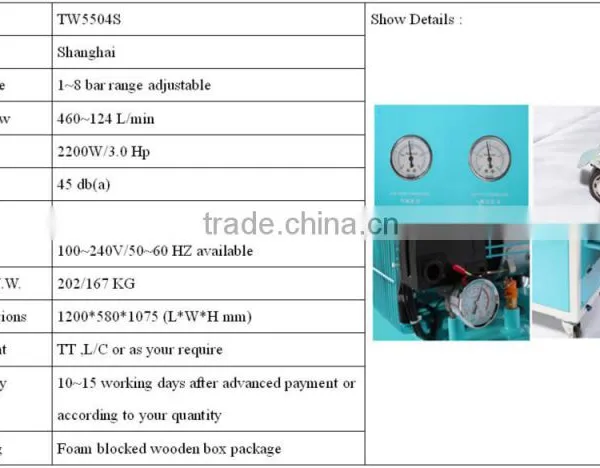 Cabinet Type Movable Super Mute Oilfree Air Compressor for Dental Use(TW5504S) photo-4