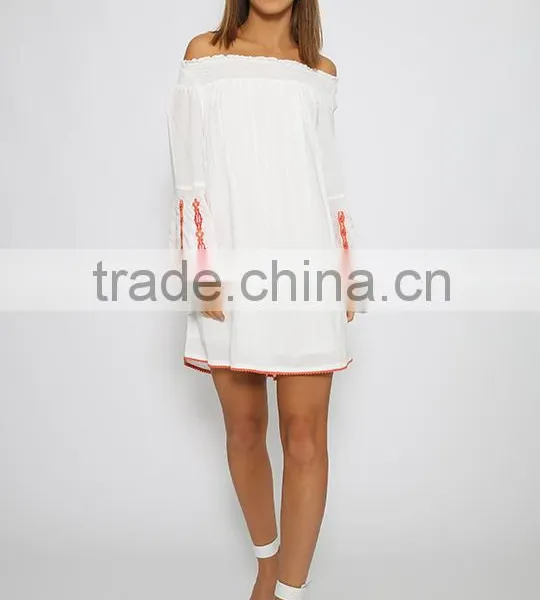 Hot-selling Off Shoulder Butterfly Sleeve Embroidered Stitch Tunic Dress photo-4
