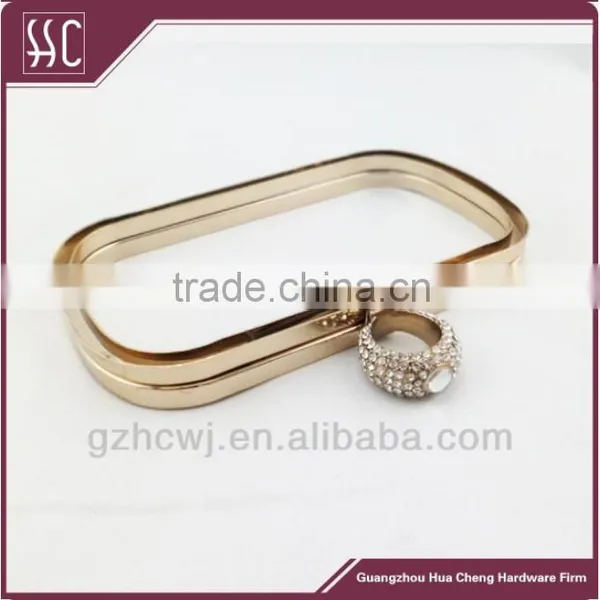 16.3x9.6cm Shiny Light Gold Classical Box Purse Frame With Diamond Ring Head photo-3