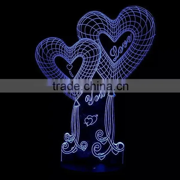 3D Optical Illusion Two Hearts Night Lamp Night Light 10 Colorful LEDs Ultra-thin Acrylic Light Panel AA Battery or DC 5V photo-3