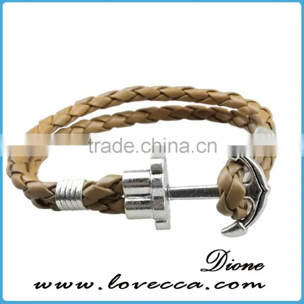 Custom Handmade Mens Genuine Braided Leather Hook Anchor Bracelet photo-2