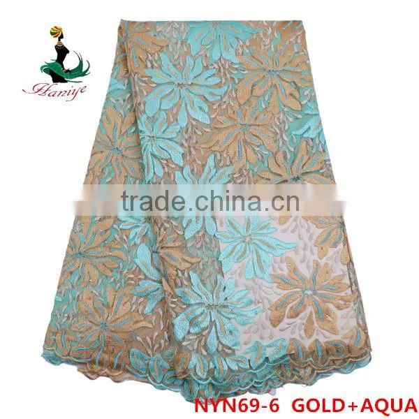 2016 Haniye African Latest Embroidery Tulle Lace Fabric Nigeria French Net Lace Fabric for Dresses/NYN69 photo-3