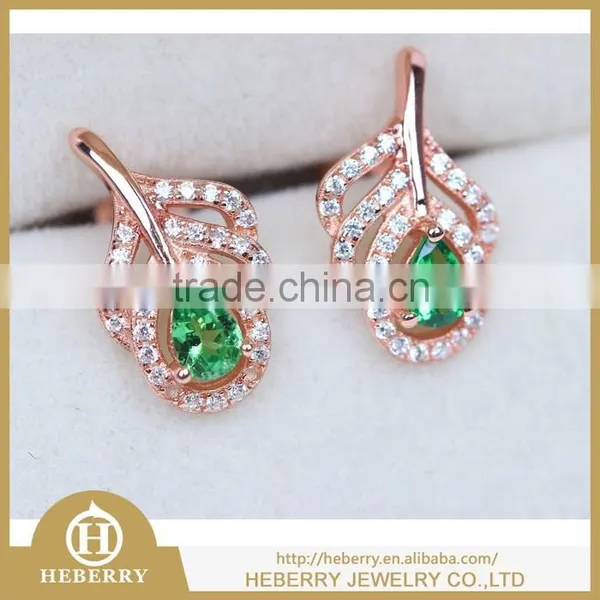 Sterling Silver Earrings With Green Crystal Jewelry photo-5