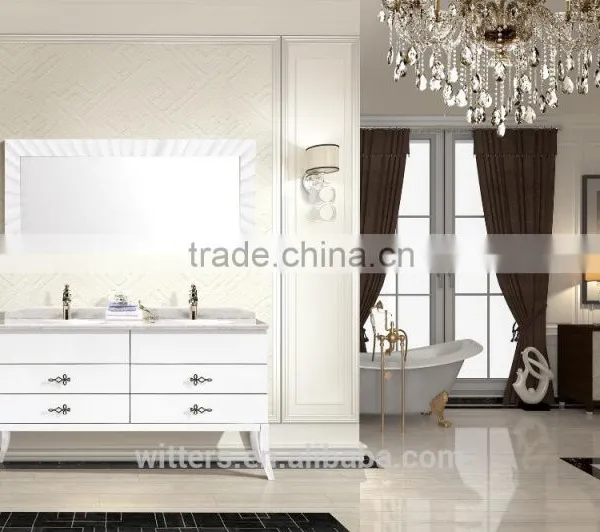 Modern white bathroom vanity furniture with twin sinks solid wood bathroom vanity WTS856